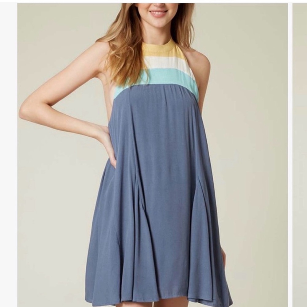 O’Neill Tristen swing  Blue Halter Stripe dress swimsuit cover XS